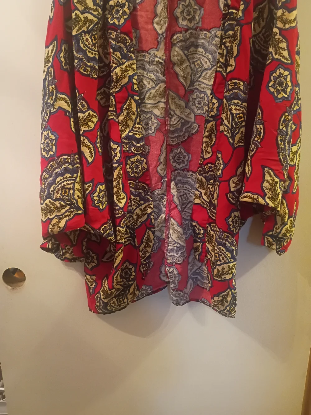 Maurices Red Floral Open-Front Cardigan with Yellow & Black Accents